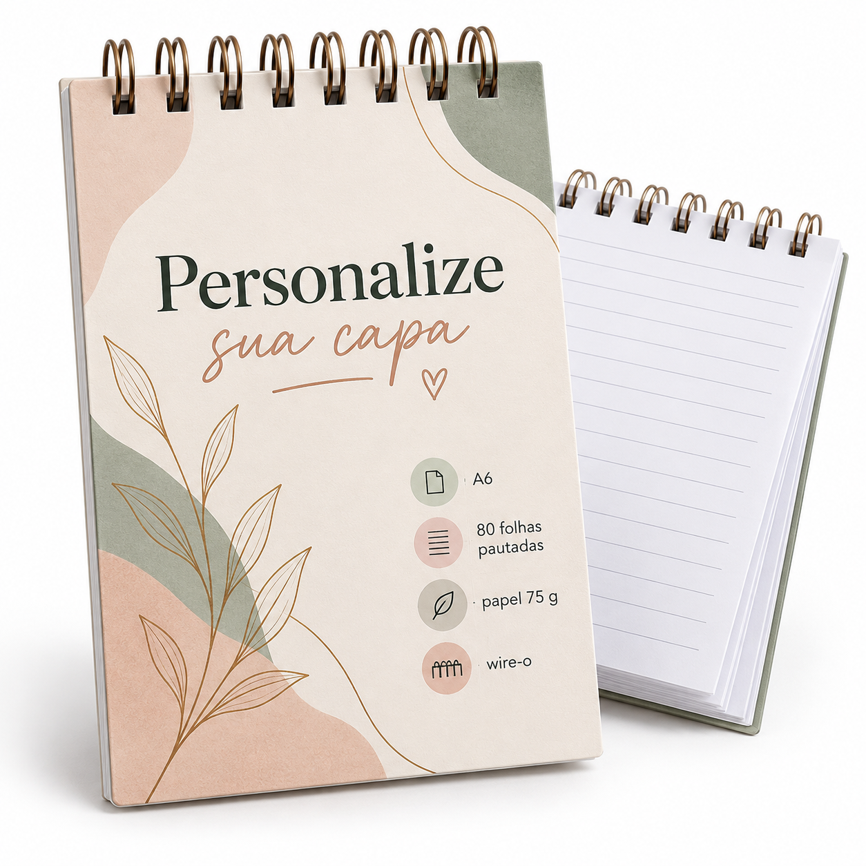 Bloco Personalizado A6 – 80 Folhas Pautadas com Wire-o